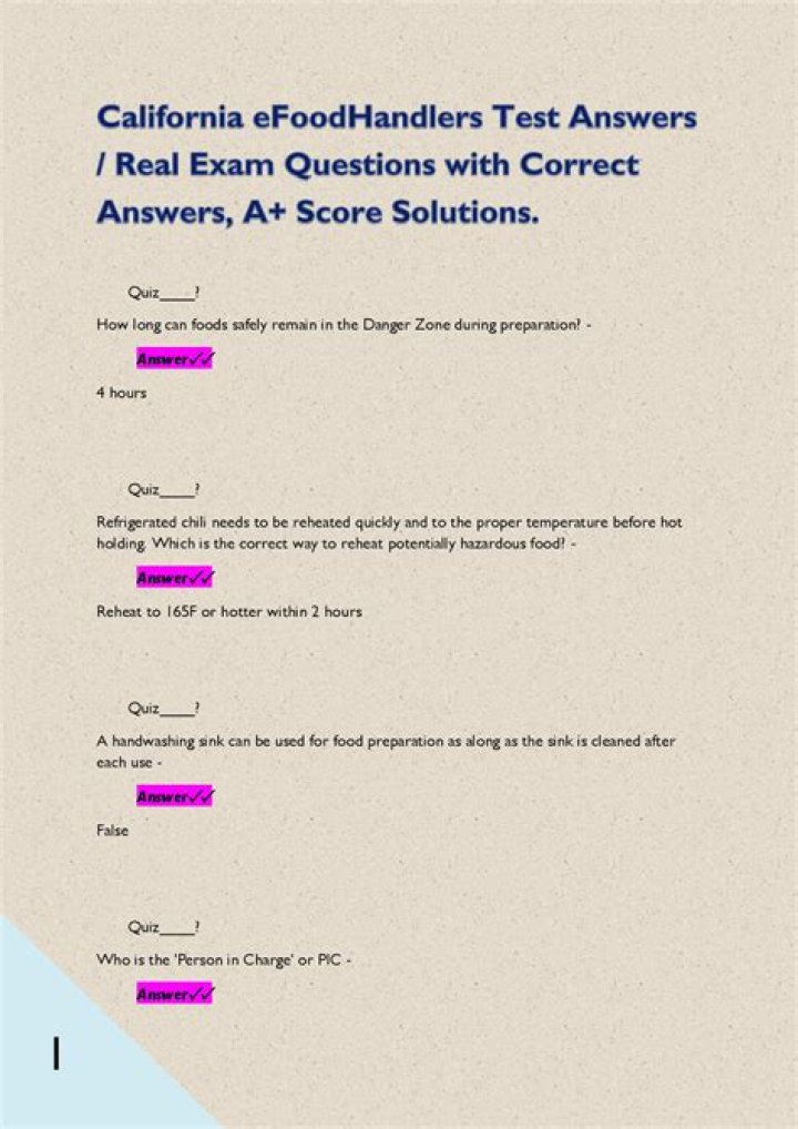 efoodhandlers test answers