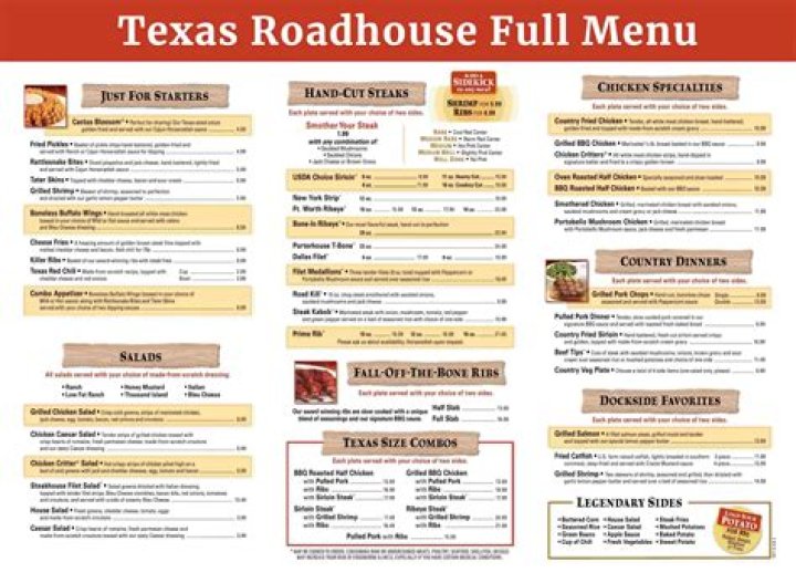 menu for texas roadhouse with prices